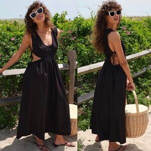 Free People Black Fabiana Cut-Out Midi Dress